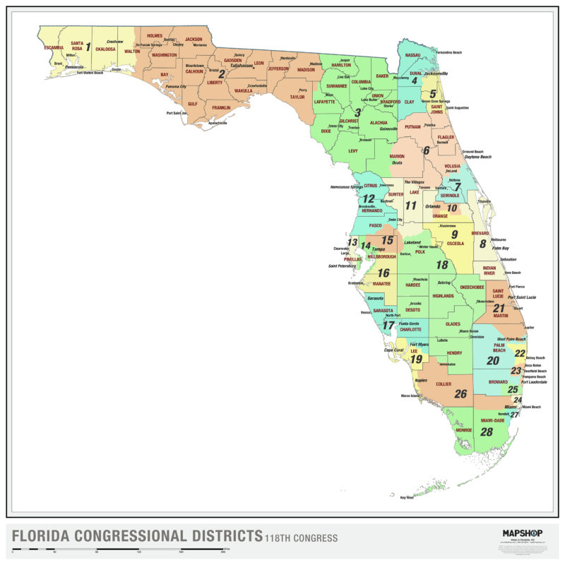 Florida 2022 Congressional Districts Wall Map by The Map Shop