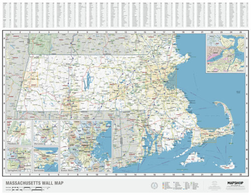 Massachusetts State Wall Map by MapShop