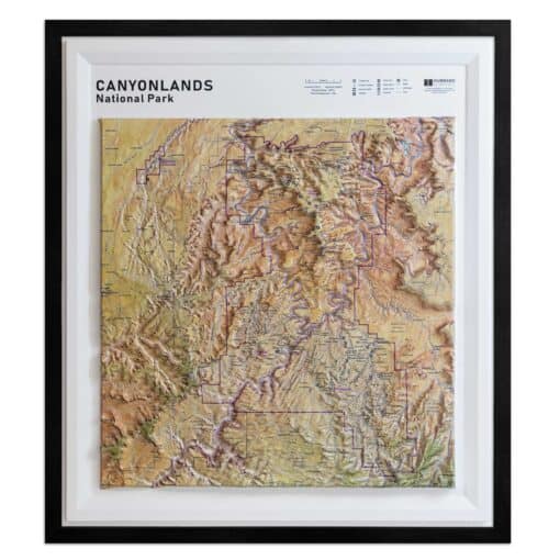 Canyonlands National Park topographical map framed display for travel and outdoor adventure planning.