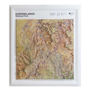 Detailed topographic map of Canyonlands National Park, showcasing rugged terrain, canyons, rivers, and trails, ideal for outdoor enthusiasts, hikers, and travelers planning a visit to Utah's iconic landscape.