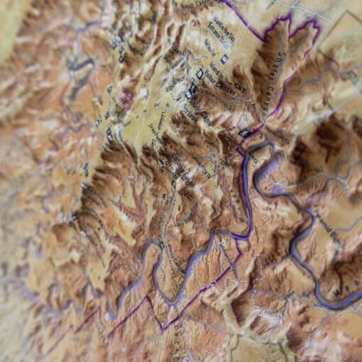 Detailed topographic map of a mountainous National Park showing trails, rivers, and scenic viewpoints for outdoor navigation and exploration.