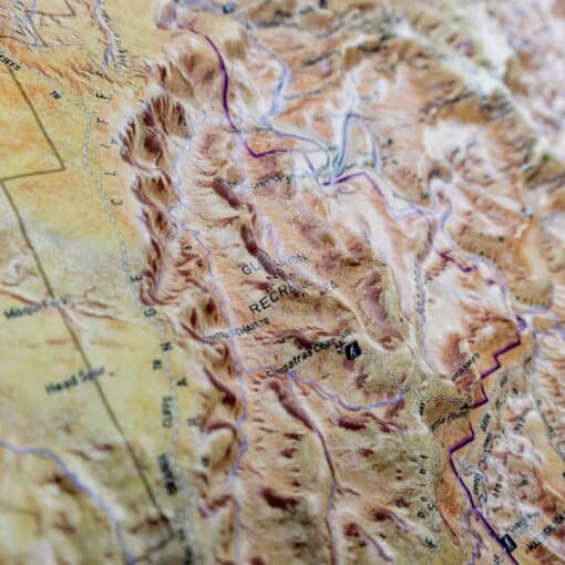 Detailed topographic map of Glen Canyon Recreation Area featuring elevation changes, waterways, and hiking trail routes for outdoor navigation and exploration.