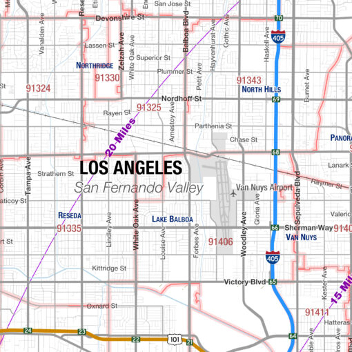 Los Angeles, CA 25-Mile Radius Wall Map by MapShop - Image 2