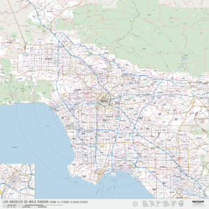 Los Angeles, CA 25-Mile Radius Wall Map by MapShop