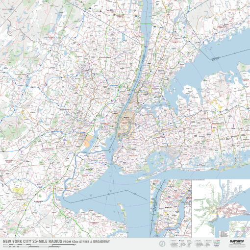 New York City, NY 25-Mile Radius Wall Map by MapShop