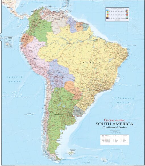 South America Wall Map by Global Mapping