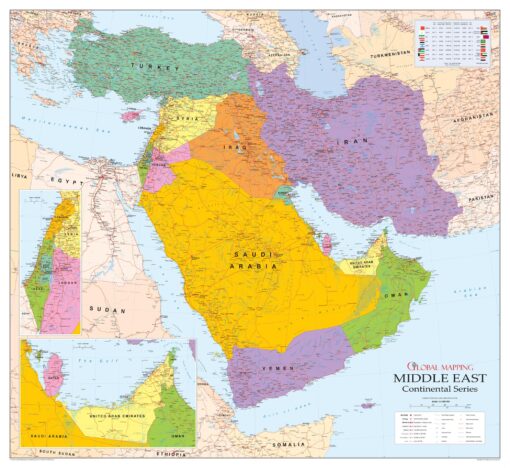 Middle East Wall Map by Global Mapping