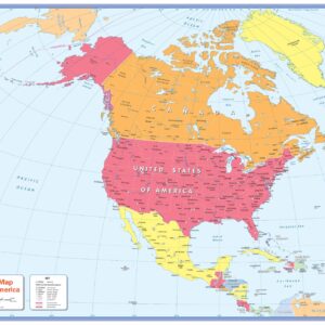 Color blind friendly Political Wall Map of North America by Cosmographics