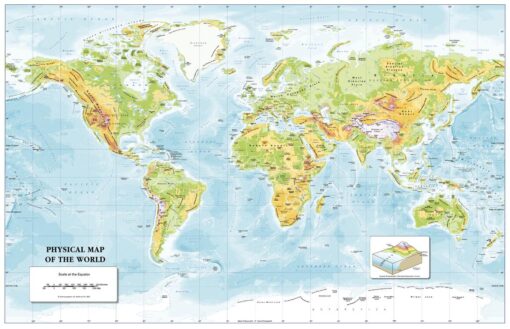 Color Blind Friendly Children's Physical Map of the World â€“ Small by Cosmographics