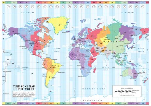 Color Blind Friendly Time Zone Wall Map of the World by Cosmographics