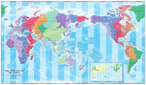 Pacific Centered Time Zone Wall Map of the World by Cosmographics