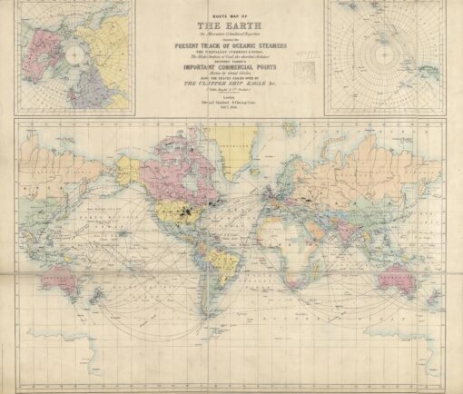 Stanford's Route Map of the Earth Colour (1854) by Stanfords