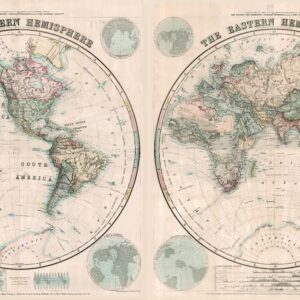Stanford's Eastern and Western Hemispheres Map (1877) - Resized to 2A0 height by Stanfords