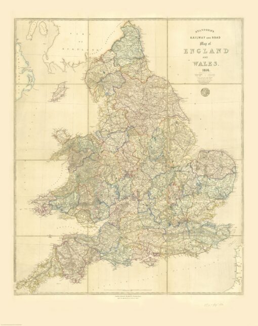Stanford's Railway and Road Map of England and Wales (1856) by Stanfords