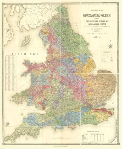 Stanford's Railway Map of England and Wales (1873/4) - Resized to 2A0 width by Stanfords
