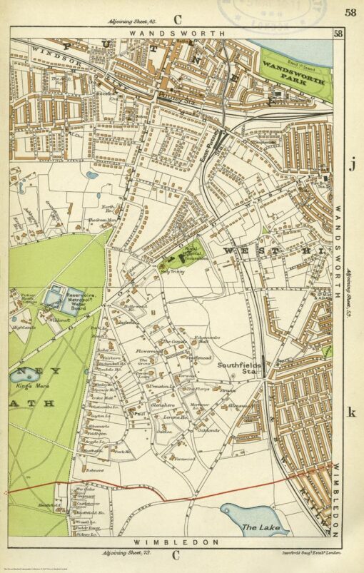 Stanford's Indexed Atlas of the County of London, Sheet 58, Putney & Southfields (1911) by Stanfords