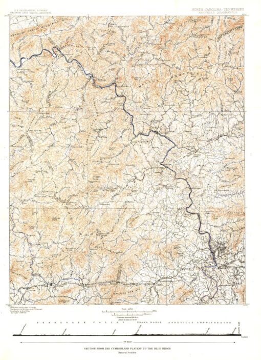 North Carolina Tennessee Cumerberland Blue Ridge - Published 1889 by National Geographic