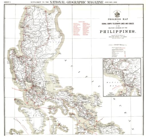 Philippines Military Telegraph Lines North - Published 1902 by National Geographic