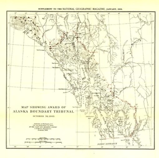 Map Showing Award of Alaska Boundary Tribunal of 1896 - Published 1904 by National Geographic