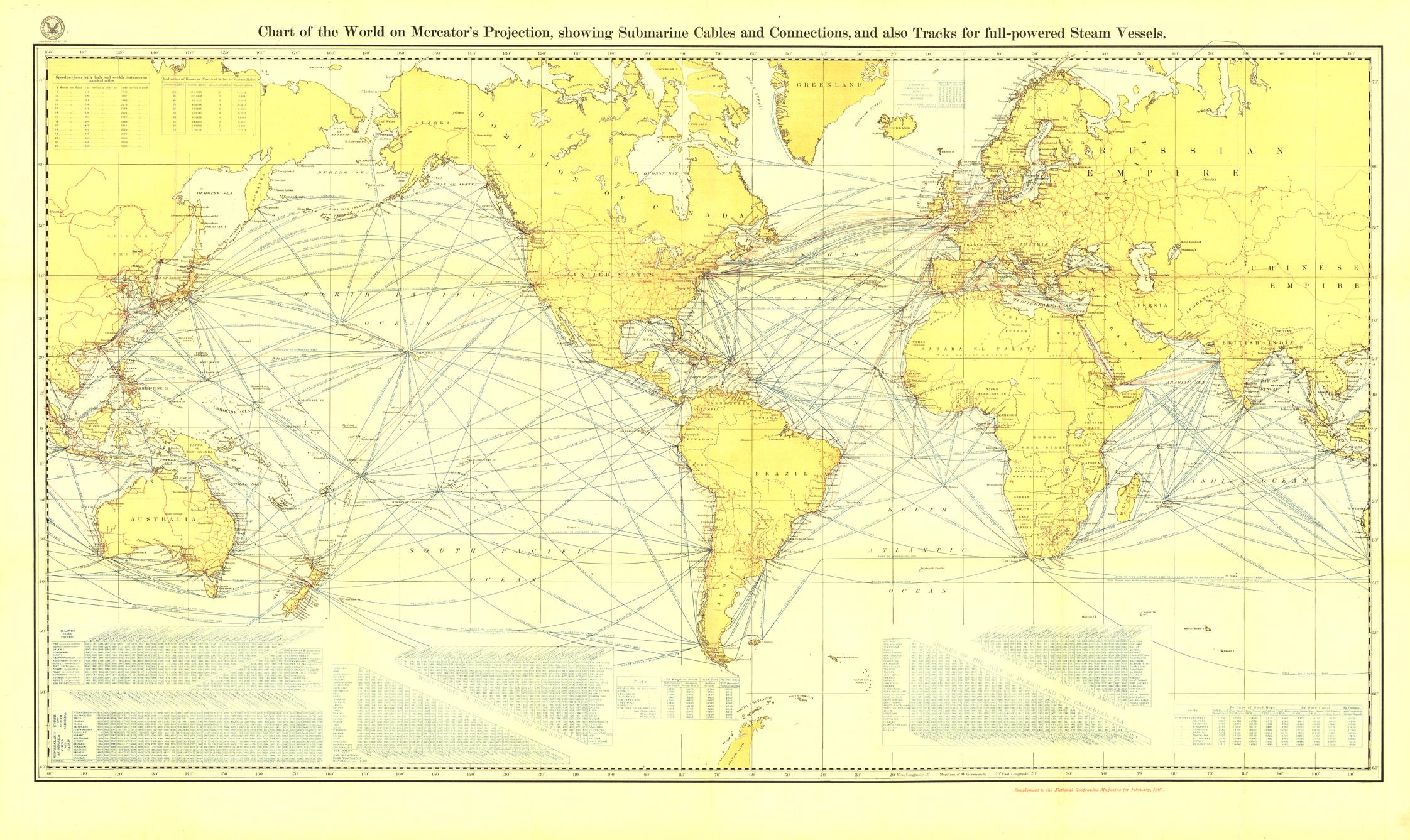 Chart Of The World On Mercators Projection Published 1905 By