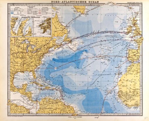 North Atlantic Ocean Map in German - Gotha Justus Perthes 1872 Atlas by Artokoloro