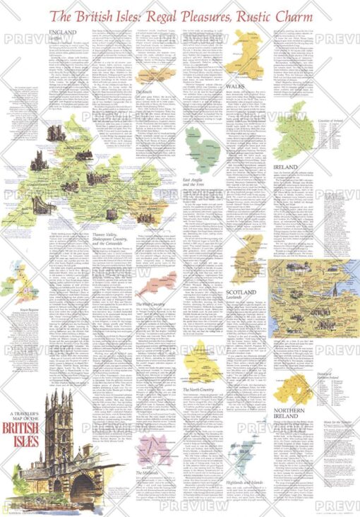 Travelers Map of the British Isles Theme - Published 1974 by National Geographic