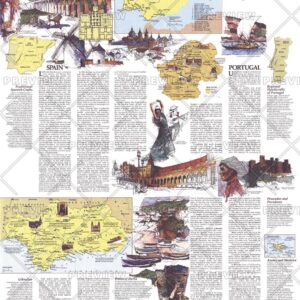 Travelers Map of Spain and Portugal Theme - Published 1984 by National Geographic