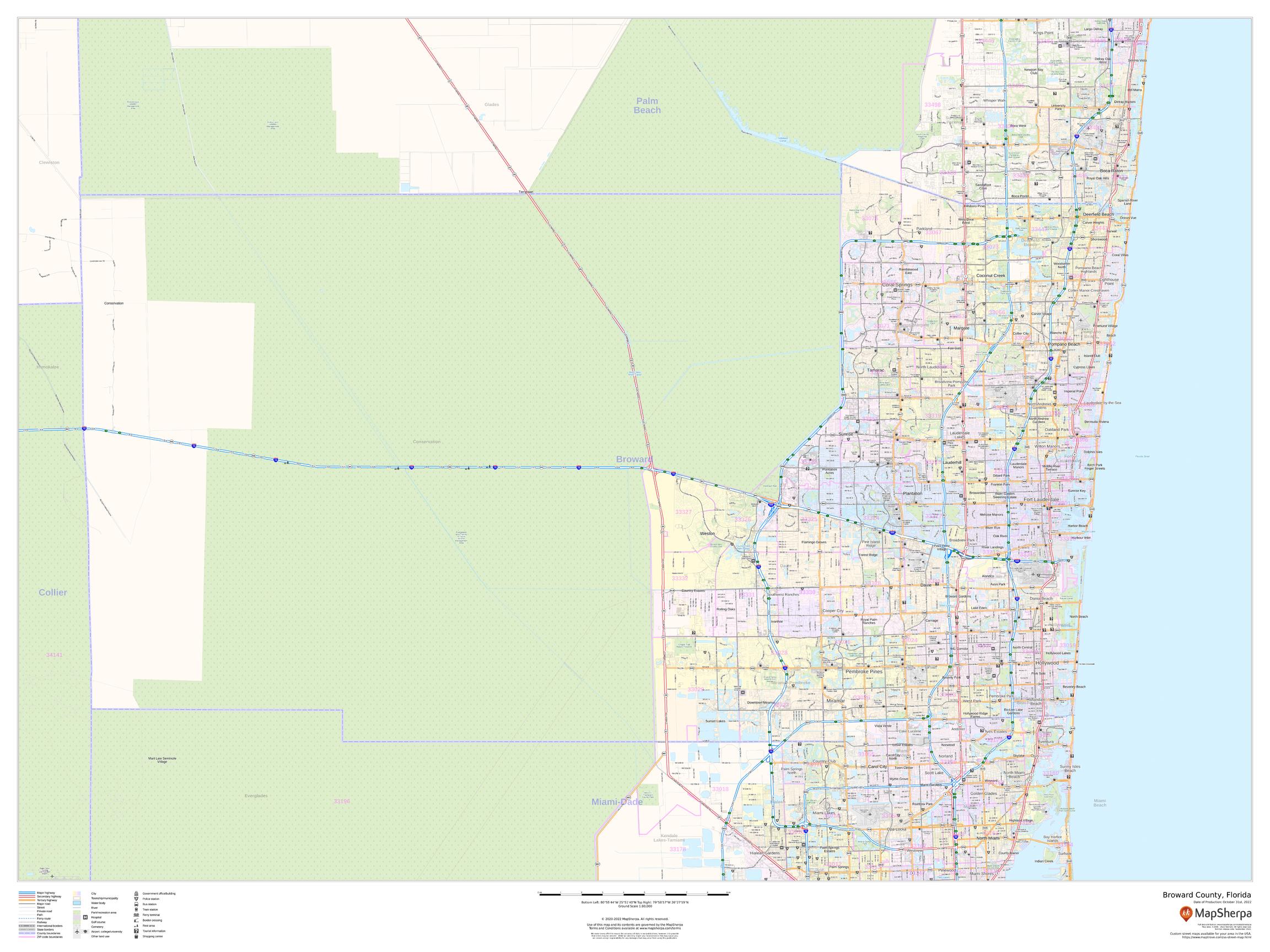 Folded Maps: Miami, Fort Lauderdale, and West Palm Beach Regional Map