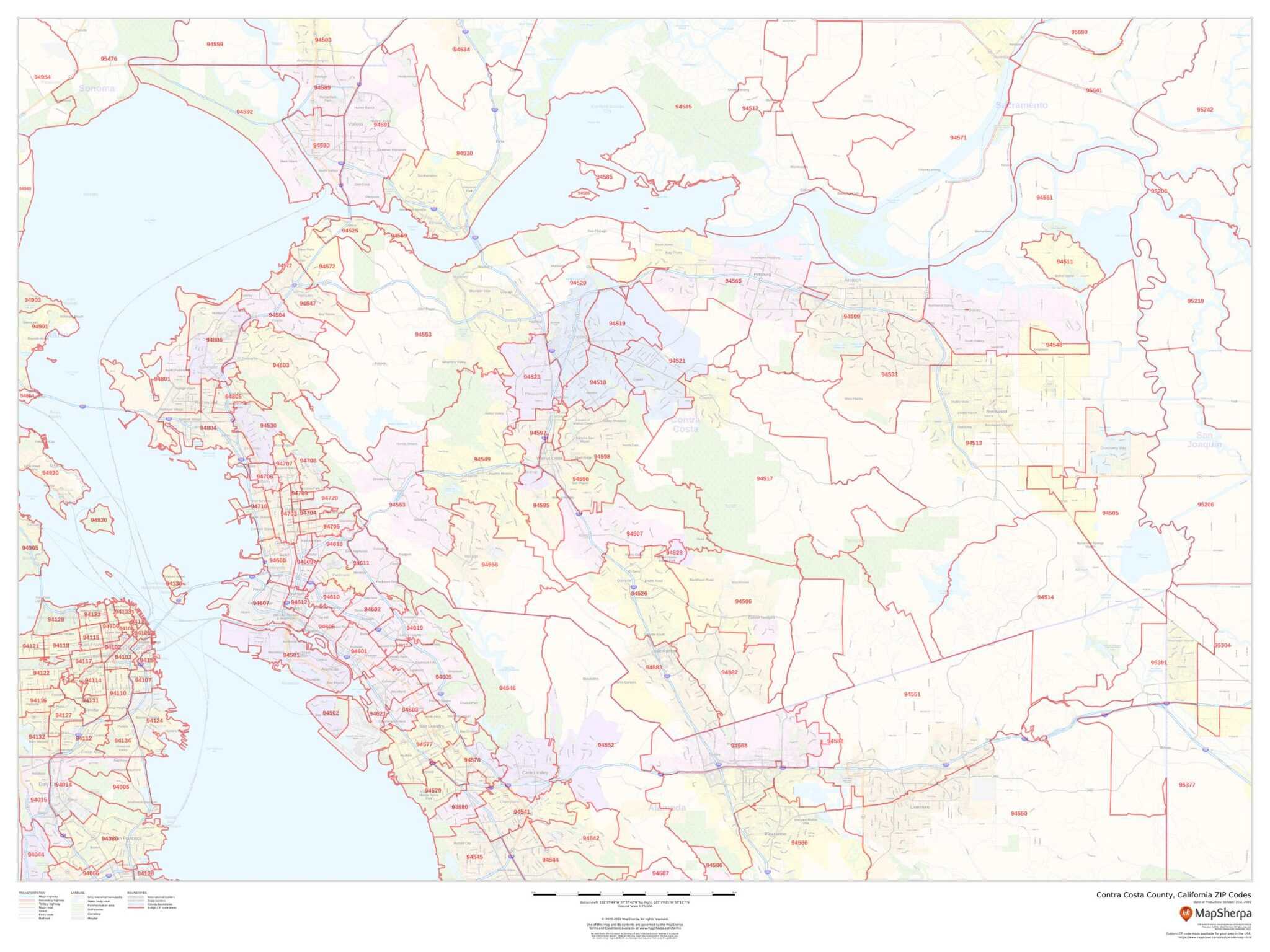 Contra Costa County, California ZIP Codes by MapSherpa - The Map Shop