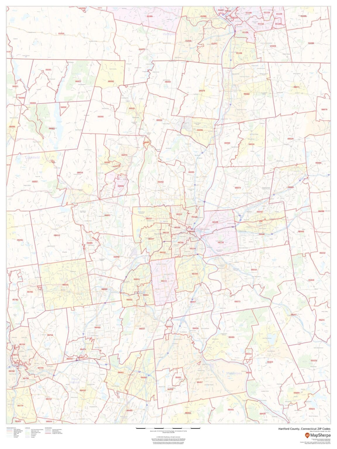Hartford County, Connecticut ZIP Codes by MapSherpa The Map Shop