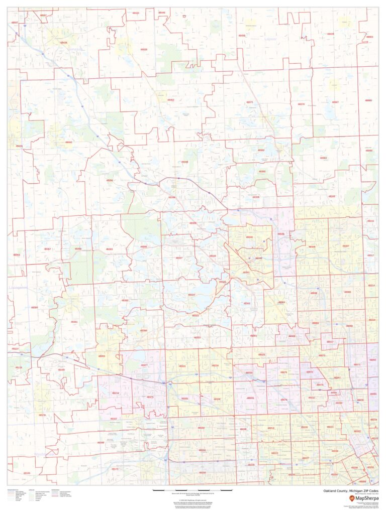 Oakland County Michigan Zip Codes By Mapsherpa The Map Shop