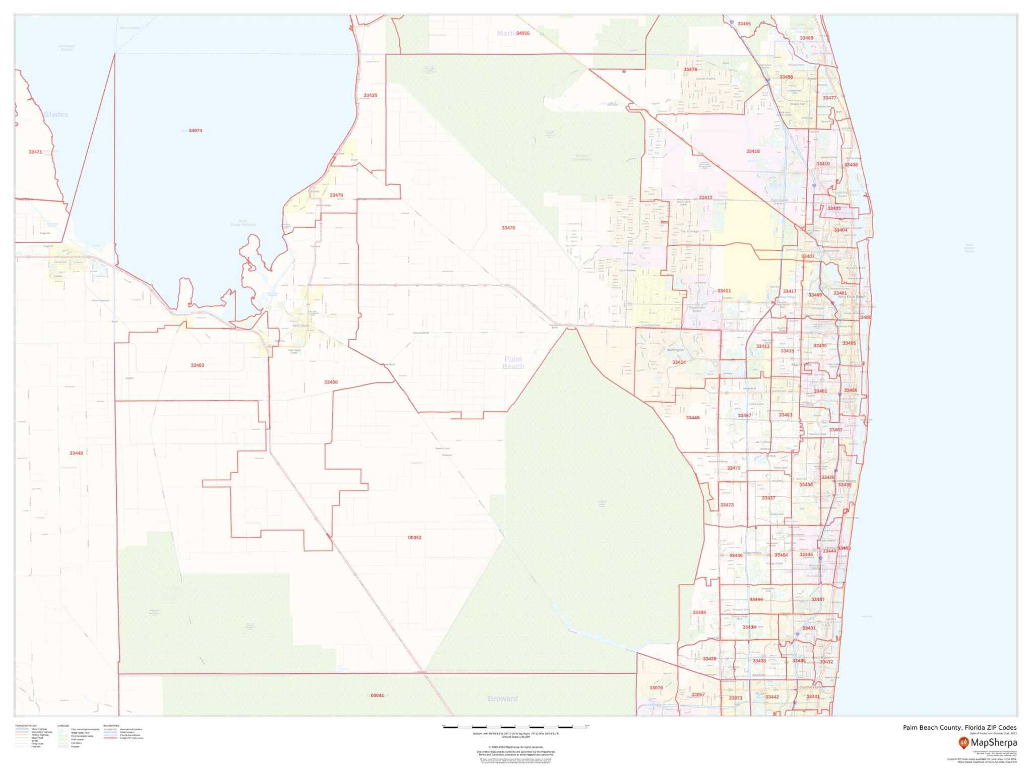 Palm Beach County, Florida ZIP Codes by MapSherpa The Map Shop