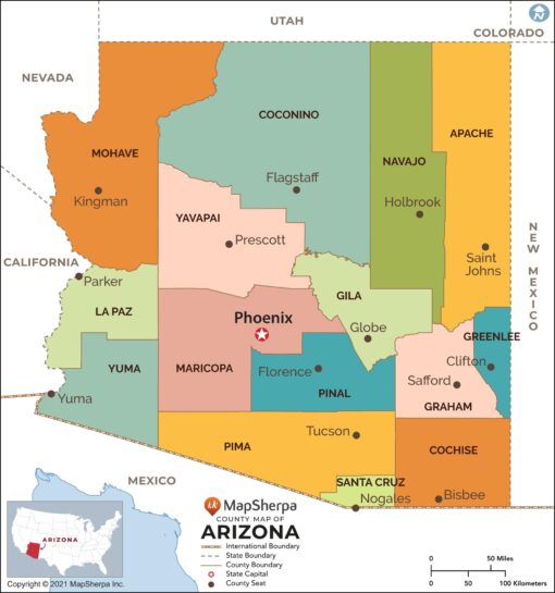 Arizona Counties Map  by MapSherpa