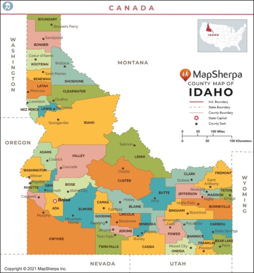 Idaho Counties Map  by MapSherpa