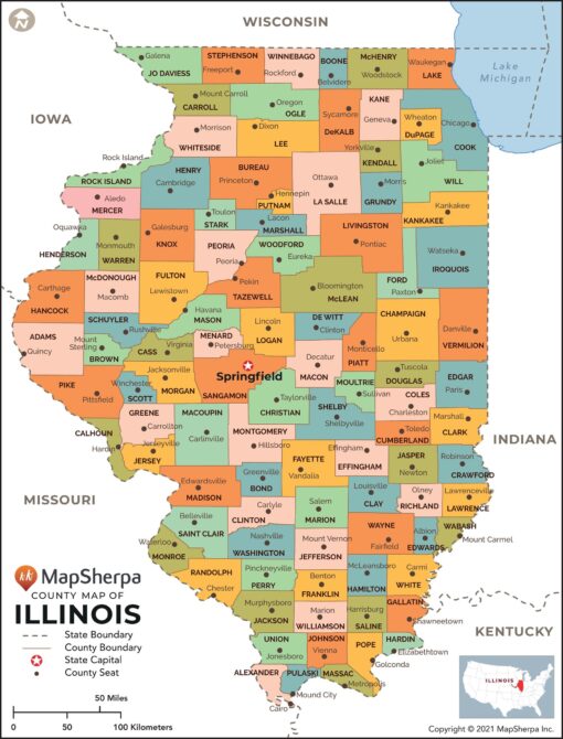 Illinois Counties Map  by MapSherpa