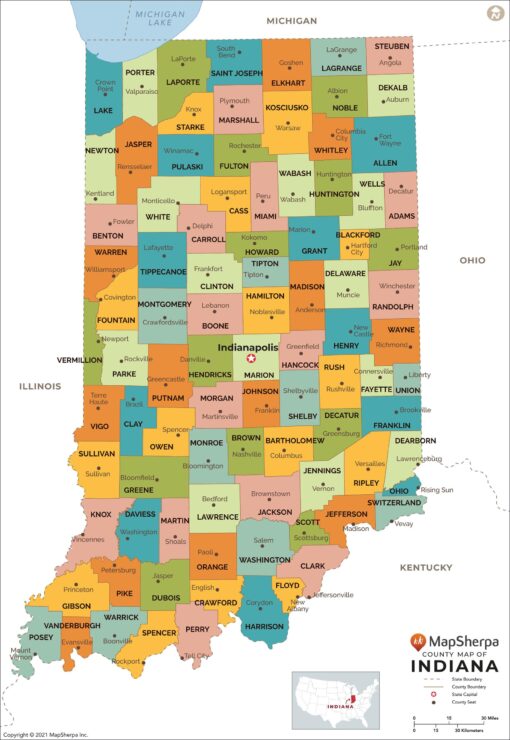 Indiana Counties Map  by MapSherpa