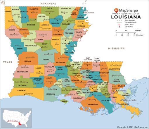 Louisiana Parishes (Counties) Map  by MapSherpa