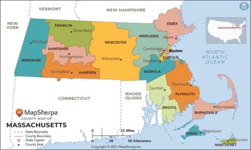 Massachusetts Counties Map  by MapSherpa