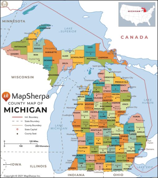 Michigan Counties Map  by MapSherpa