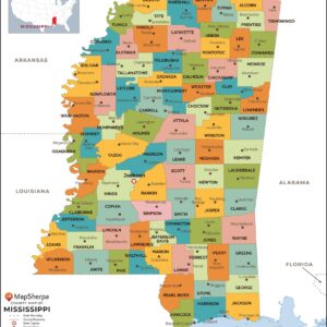 Mississippi Counties Map  by MapSherpa