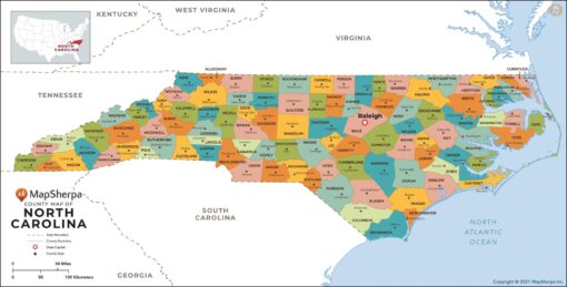 North Carolina Counties Map  by MapSherpa