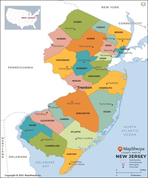 New Jersey Counties Map  by MapSherpa