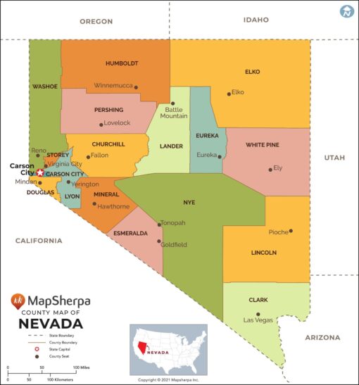 Nevada Counties Map  by MapSherpa
