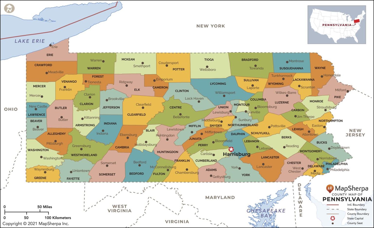 Pennsylvania Counties Map By MapSherpa The Map Shop Mow Cnty PA36 Large 2 1536x937