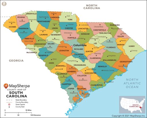 South Carolina Counties Map  by MapSherpa
