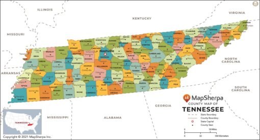 Tennessee Counties Map  by MapSherpa