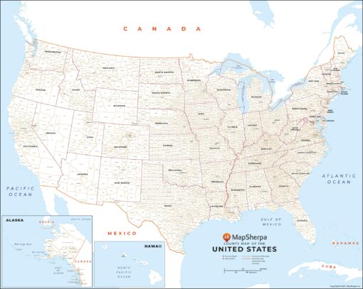 USA Map with County Names by MapSherpa
