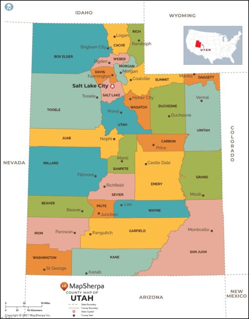 Utah Counties Map  by MapSherpa