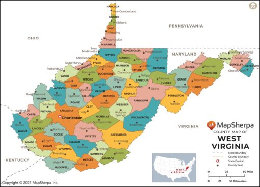 West Virginia Counties Map  by MapSherpa