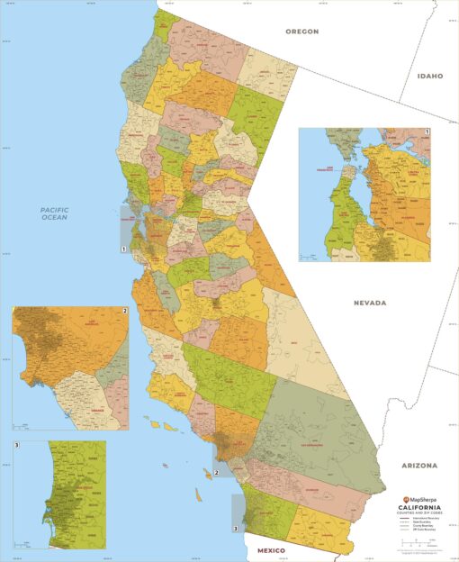 California ZIP Code Map with Counties  by MapSherpa